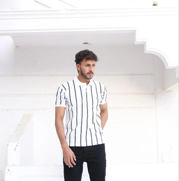 Men's Vertical Striped Slim-Fit Polo Shirt